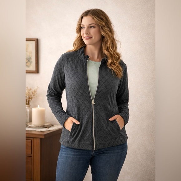 Sport Haley Tops - Sport Haley Women’s Quilted Zip Jacket L Gray Owl Pull Stretch Activewear